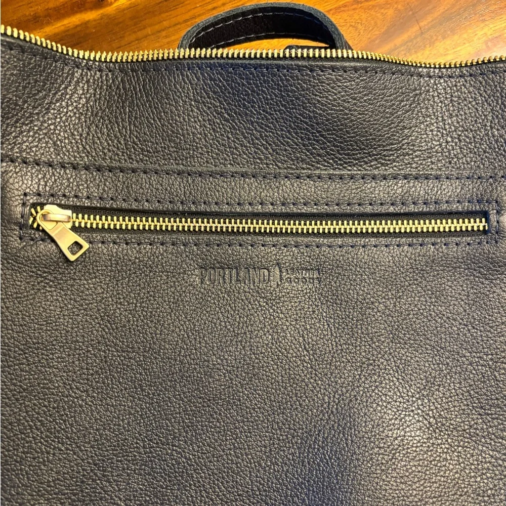 Portland Leather Navy Blue Pebbled Leather Backpack with Gold Hardware